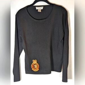 Silk Club Collection Black Long Sleeve Silk Nylon Blend Pull On Shirt Size Small